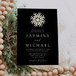 Simple Black and Gold Snowflake Wedding<br><div class="desc">Make your big day sparkle with our Simple Snowflake Black and Gold Foil Wedding Invitation. This stunning design showcases a bold gold foil snowflake atop a black background. Couples can personalise with their names and wedding details in elegant white serif lettering with calligraphy accents. Perfect for modern winter, holiday, and...</div>