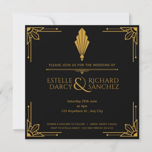 Simple Black and Gold wedding invitation Card (Front)