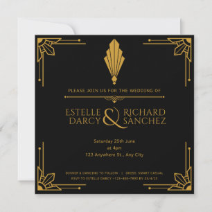 Simple Black and Gold wedding invitation Card