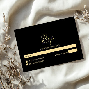 Simple Black and Gold Wedding RSVP Card