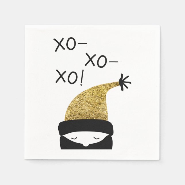 Simple black and gold xoxo winter cap pompom napkin (Front)