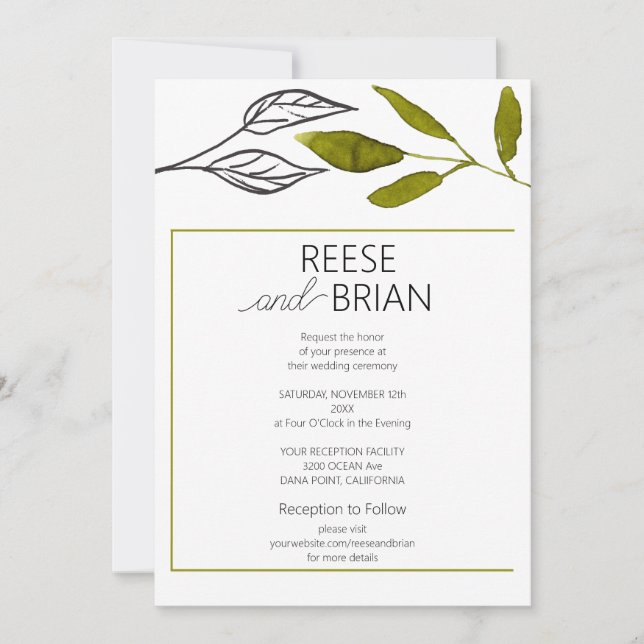  Simple Black and Green Nature wedding Invitation (Front)
