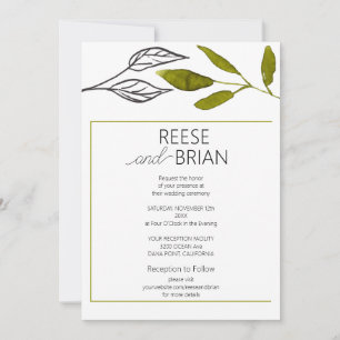  Simple Black and Green Nature wedding Invitation
