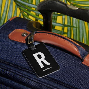 Simple Black and Grey Monogram and Name Template Luggage Tag