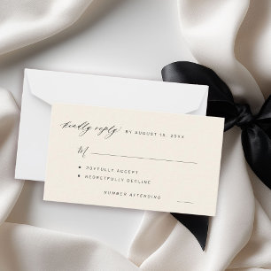 Simple black and ivory kindly replay wedding RSVP Card