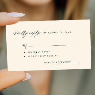 Simple black and ivory kindly replay wedding RSVP Enclosure Card