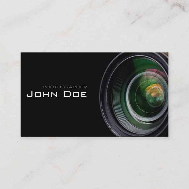Simple Black and Lens Photographer Business Card (Front)