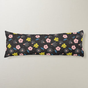 Simple Black and Pink Illustration Floral Pattern Body Cushion