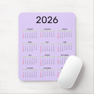 Simple black and purple 2026 Calendar Mouse Mat