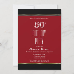 Simple Black and Red 50th Birthday Party Invitation