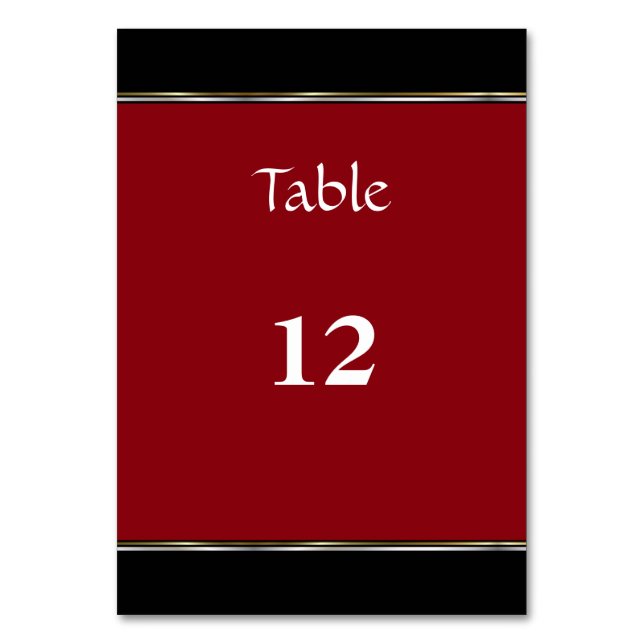 Simple Black and Red Wedding Table Number (Front)