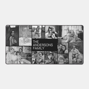 Simple Black and White 11 Family Photo Collage Desk Mat