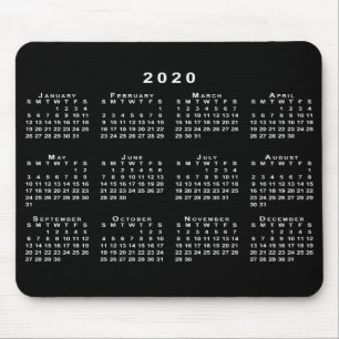 Simple Black and White 2020 Calendar Mouse Mat