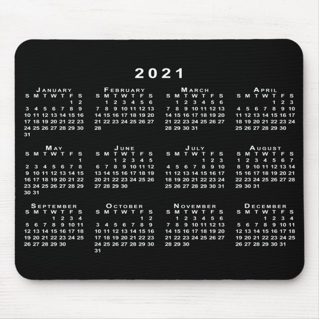 Simple Black and White 2021 Calendar Mouse Mat (Front)