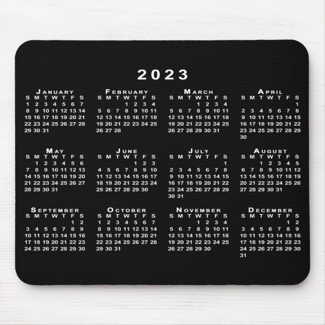 Simple Black and White 2023 Calendar Mouse Mat (Front)