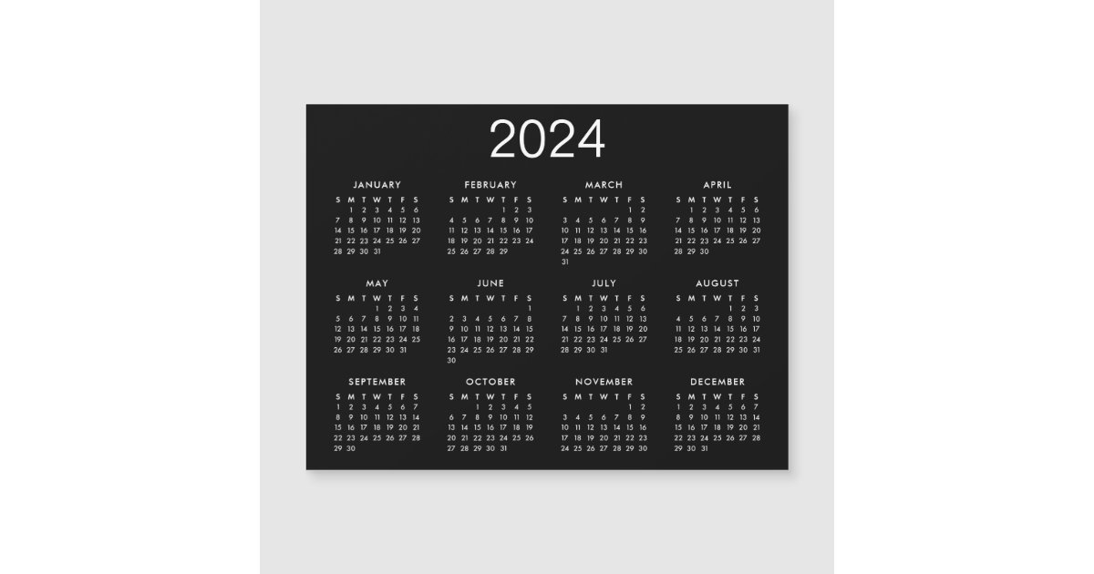 Simple Black And White 2024 Calendar Magnet | Zazzle