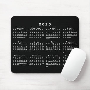 Simple Black and White 2025 Calendar Mouse Mat