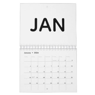 Simple Black and White 2026 Calendar