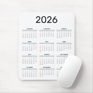 Simple black and White 2026 Calendar Mouse Mat