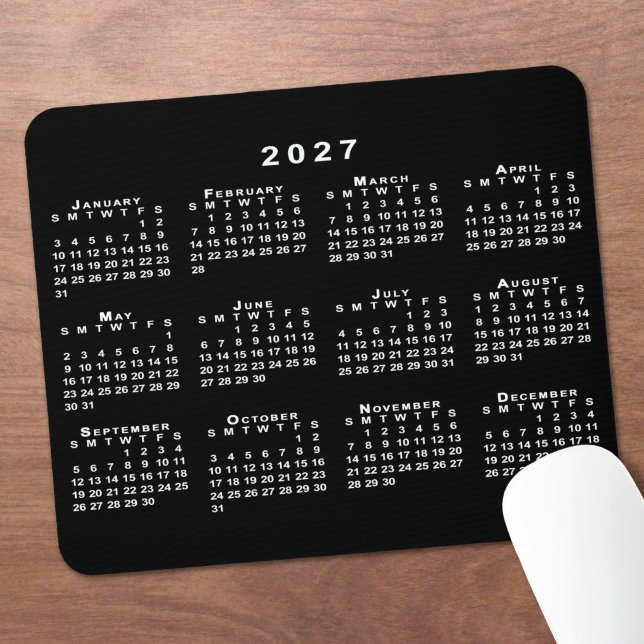 Simple Black and White 2027 Calendar Mouse Mat (Simple Black and White 2027 Calendar Mouse Pad in situ)
