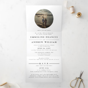 Simple Black and White All in One Wedding Tri-Fold Announcement