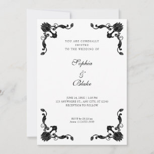 Simple Black and White Art Deco Wedding Invitation