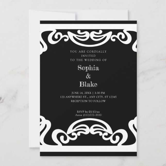 Simple Black and White Art Deco Wedding Invitation (Front)