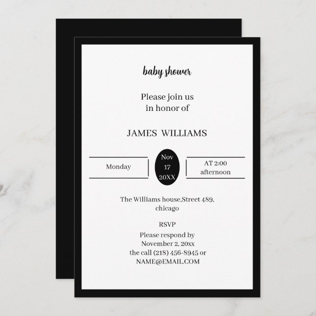 Simple Black And White Baby Shower Personalised Invitation (Front/Back)