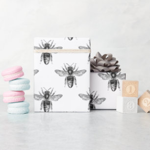 Simple Black And White Bee Pattern Wrapping Paper