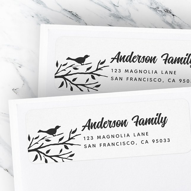 Simple Black and White Bird Tree Return Address (Creator Uploaded)