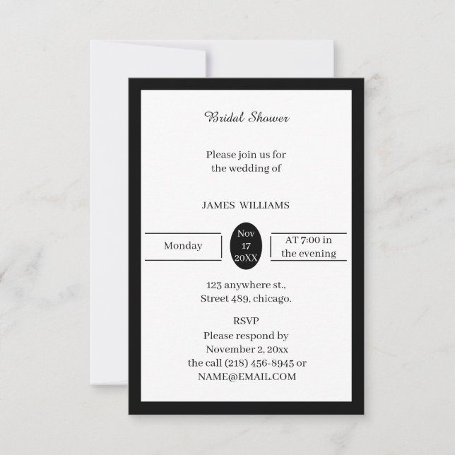 Simple Black And White Bridal Shower  Invitation (Front)