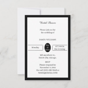 Simple Black And White Bridal Shower  Invitation