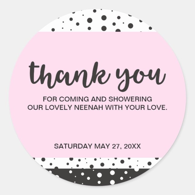 Simple Black and White, Bridal Shower, Thank you Classic Round Sticker (Front)