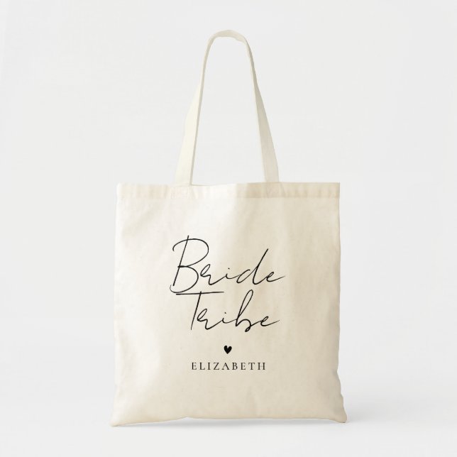 simple black and white bride tribe bridesmaid tote bag (Front)