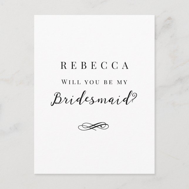 Simple black and white Bridesmaid Proposal Postcard (Front)