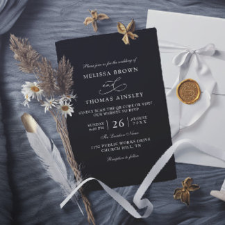 Simple Black and White Budget QR Code Wedding Invitation