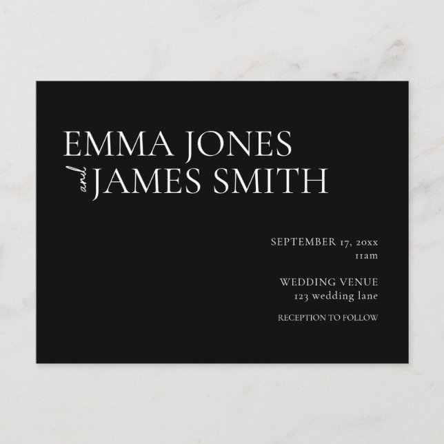 Simple Black and White Budget Wedding Invitation (Front)