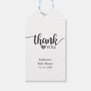 Simple Black and White Buffalo Plaid Thank You Gift Tags