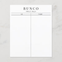 Simple Black and White Bunco Table Tally