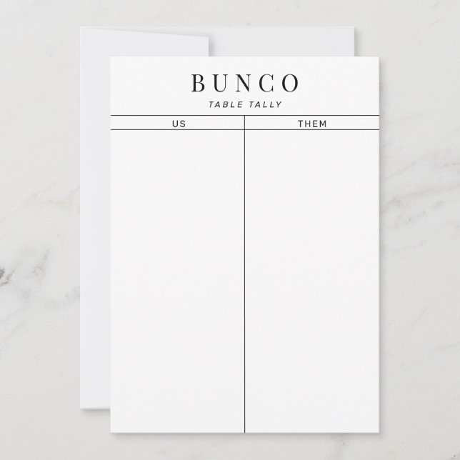 Simple Black and White Bunco Table Tally Invitation (Front)