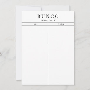 Simple Black and White Bunco Table Tally Invitation