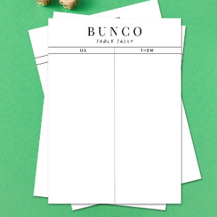 Simple Black and White Bunco Table Tally Note Card
