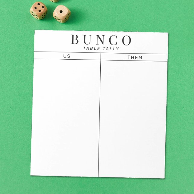 Simple Black and White Bunco Table Tally Notepad (simple white Bunco dice game table tally tear off sheet notepad)