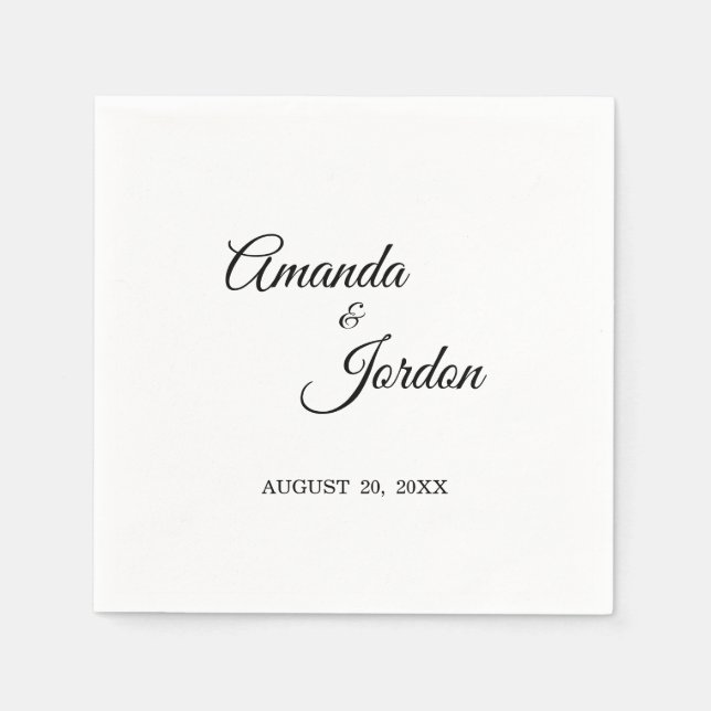 Simple Black and White Calligraphy Cocktail Napkin (Front)