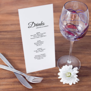 Simple Black and White Calligraphy Drink Menu