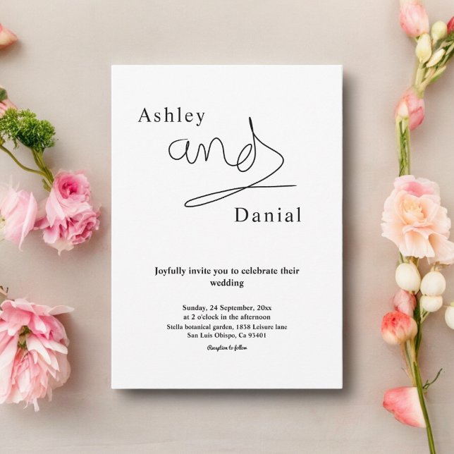 Simple Black And White Calligraphy Elegant Wedding Invitation (Creator Uploaded)