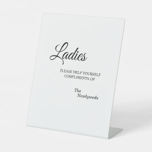 Simple Black and White Calligraphy Ladies Bathroom Pedestal Sign