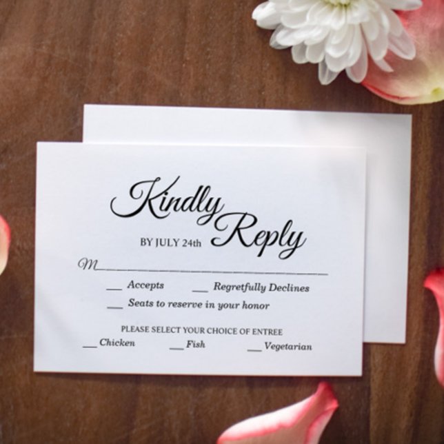 Simple Black and White Calligraphy meal choice RSVP Card (Creator Uploaded)