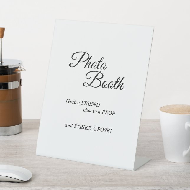 Simple Black and White Calligraphy Photo Booth Pedestal Sign (In SItu)