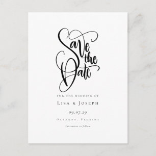 Simple Black and White Calligraphy Save the Date Postcard